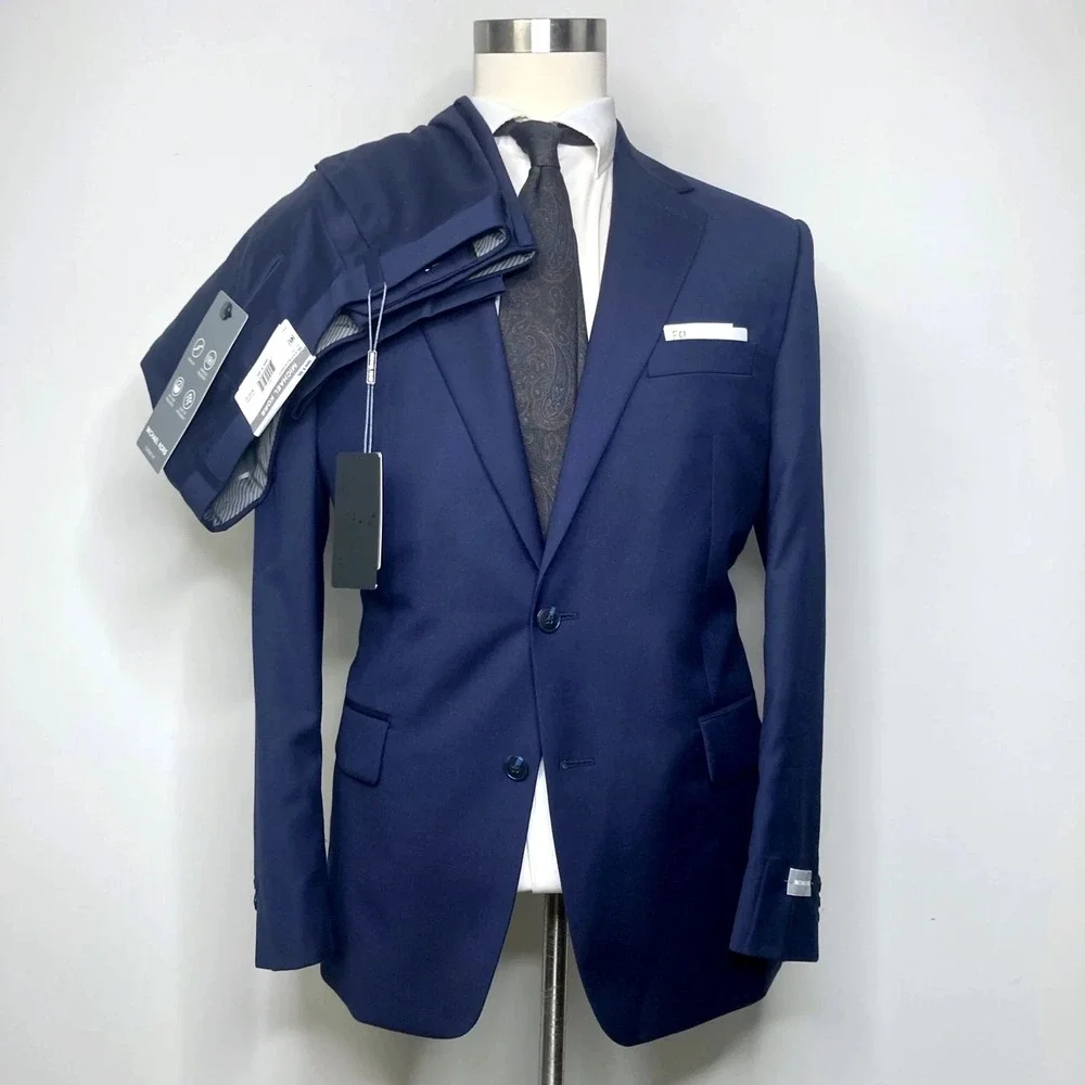 Michael Kors Mens Classic-fit 2-pc Suit Jacket Blazer Pants 42R 36W 30 Navy Wool